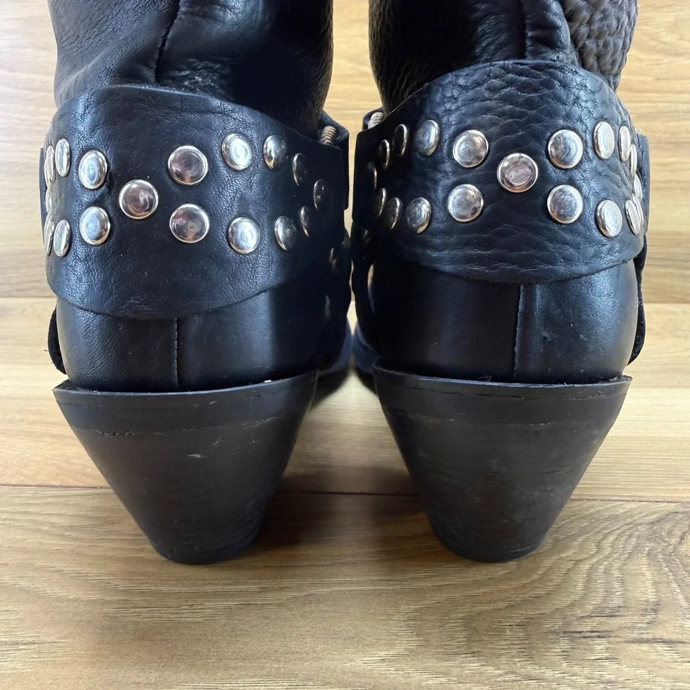 Double H Studded Harness Boots Womens 7.5 M Black Pebble Leather Short Biker - Picture 7 of 11